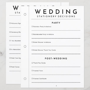 Página de fichário de papelaria de casamento com c