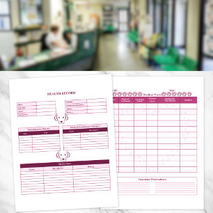 Página de Registro de Saúde de Cachorro Rosa