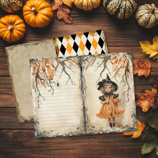 Página Diário de Vintage Cute Witte Halloween