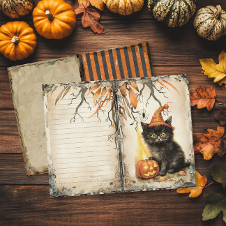 Página Diário do Vintage Black Cat Halloween Junk