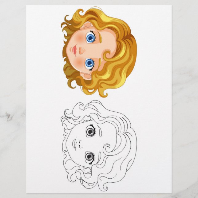 Página para colorir cabeça de boneca de desenho an (Frente)