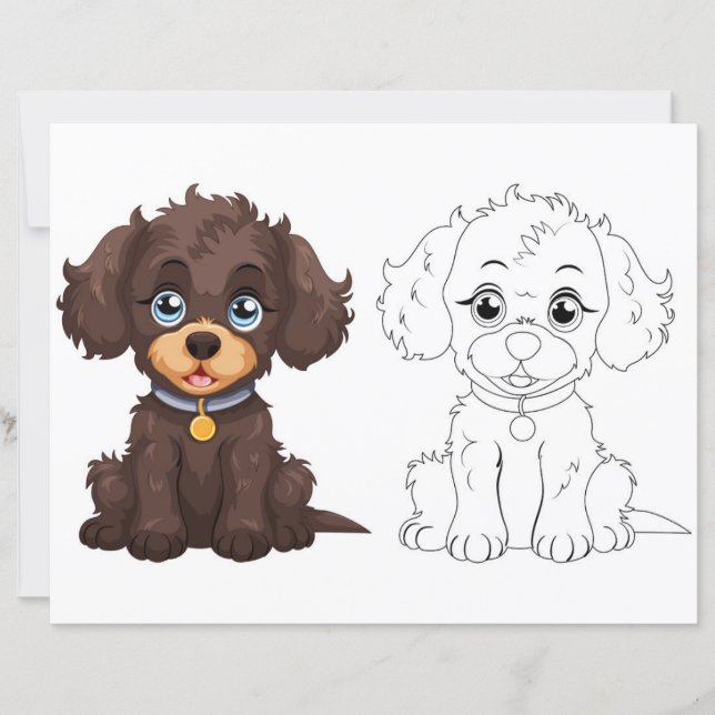 Página para colorir cachorro fofo (Frente)