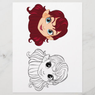 Página para colorir da cabeça de menina de desenho