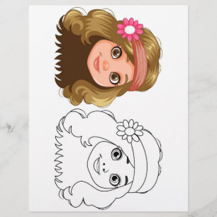 Página para colorir da cabeça de menina fofa