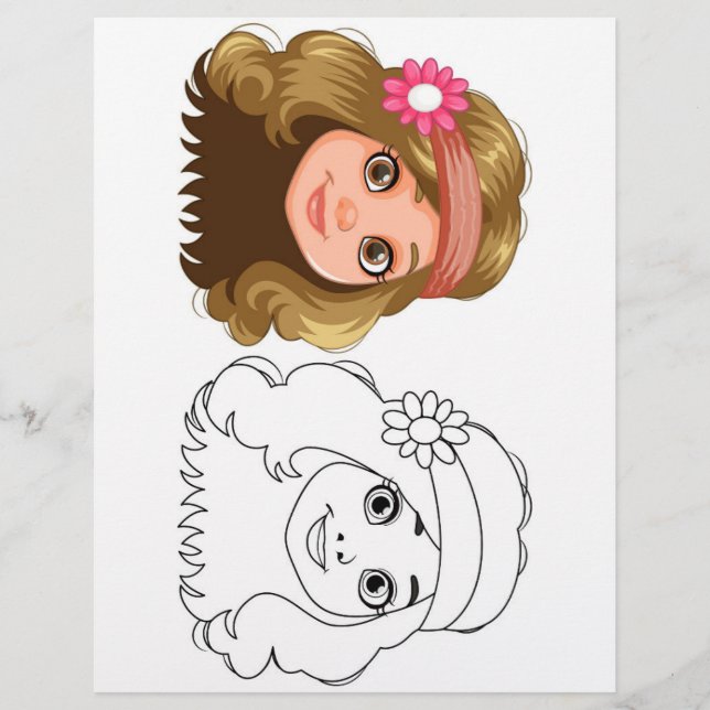 Página para colorir da cabeça de menina fofa (Frente)