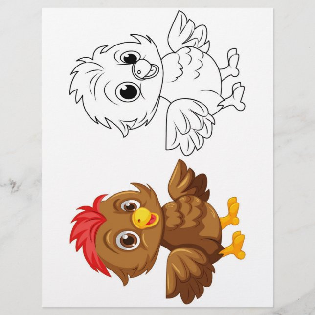 Página para colorir de doodle de frango (Frente)