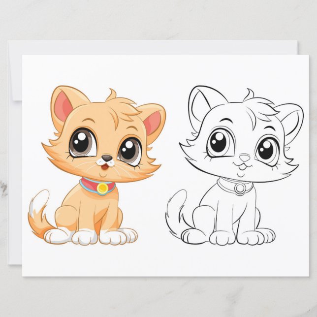 Página para colorir de gato fofo (Frente)