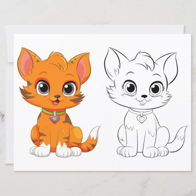 Página para colorir de gato fofo (Frente)