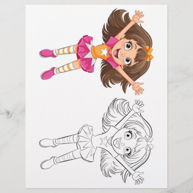 Página para colorir de menina dançando fofa (Frente)
