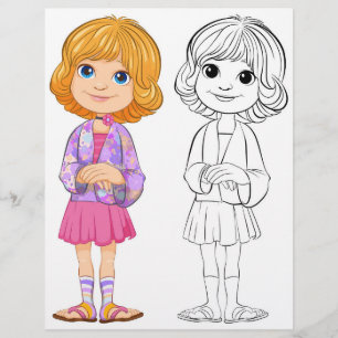 Página para colorir de menina de desenho animado f
