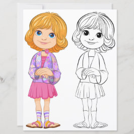 Página para colorir de menina de desenho animado f