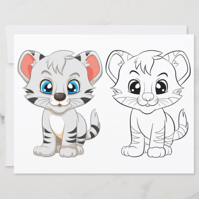 Página para colorir de tigre fofo  (Frente)