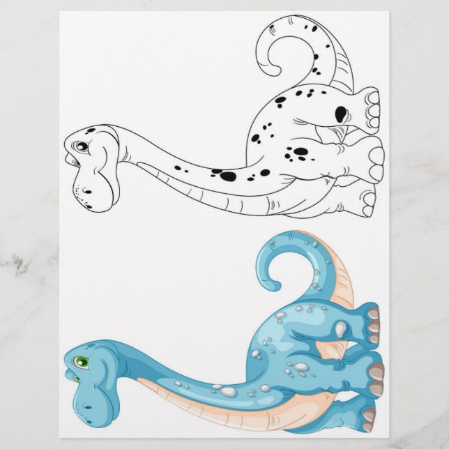 Página para colorir dinossauro fofo (Frente)