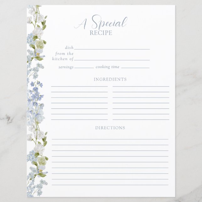 Página Receita do Chá de Jardim Elegante Azul Dust (Frente)