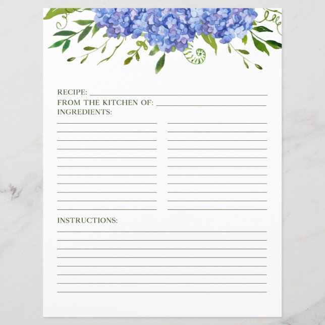 Página Receita Floral de Cor de Água de Hydrangeas (Frente)