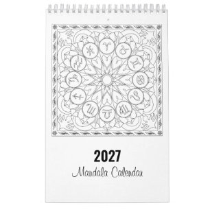 Páginas de Colorir Mandalas Calendário em Preto e