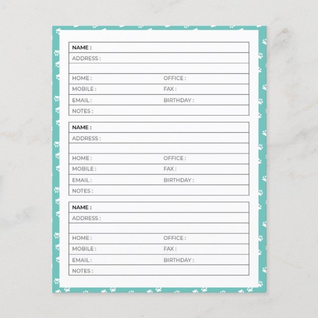 Páginas de livro de endereços com pegadas brancas (Frente)