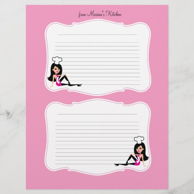 Páginas de Receita de Arte de Chef Bonita para Bin (Frente)