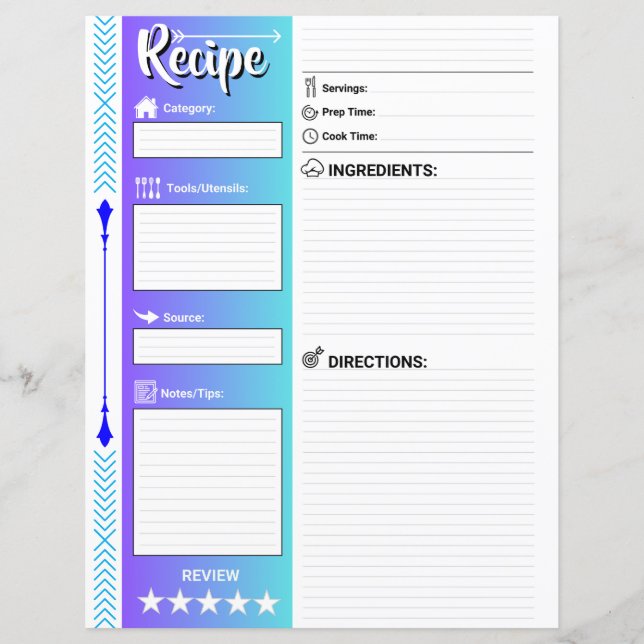 Páginas de Receitas Elegantes e Lined (Formato de  (Frente)