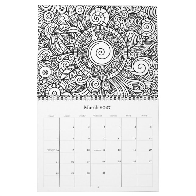 Páginas para Colorir Flores Arte Doodle Calendário (Mar 2027)