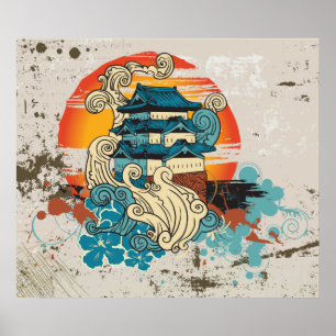 Pagode asiático do templo e poster feito sob