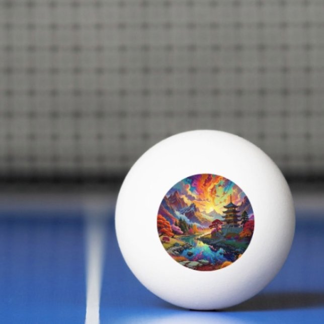 Pagode e Paisagem Colorida Bola de Ping Pong (Vibrant Pagoda  Fantasy Landscape ping pong ball. 3-star balls  ITTF's competition specifications.)