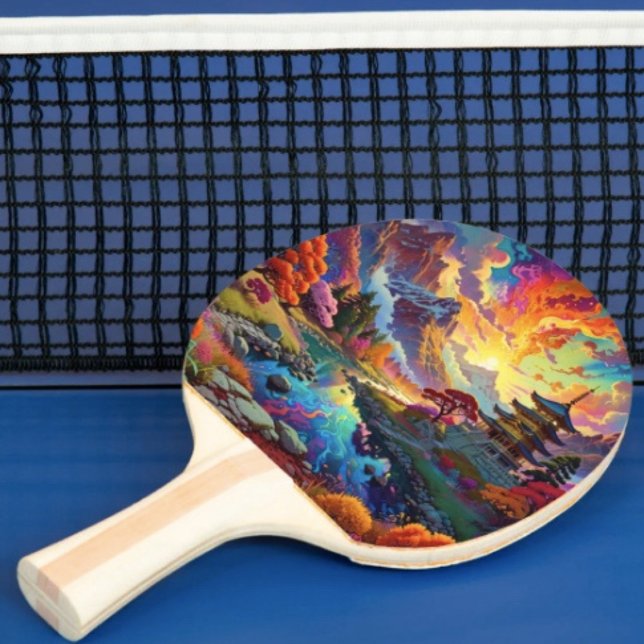 Pagode e Paisagem Colorida Raquete de Ping Pong (Vibrant Pagoda  Fantasy Landscape Ergonomic handle. Paddle core quality laminated hardwood.)