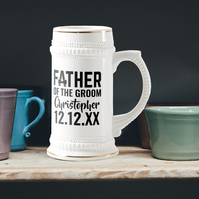 Pai da Caneca de cerveja de cerveja noiva ou noiva (Perfect gift for the Father of the Groom or  Bride. Just add their name and your wedding date)