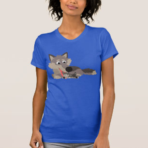 Pai de Cartoon de Lobo e Pop Mulheres Camiseta