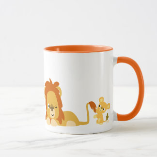 Pai de Leão de Cartoon e Caneca de Cubo