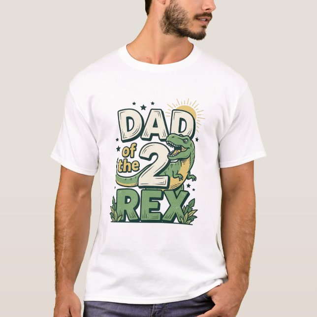 Pai do 2 Rex Camisa de Pai de Dinossauro Design_1 (Frente)