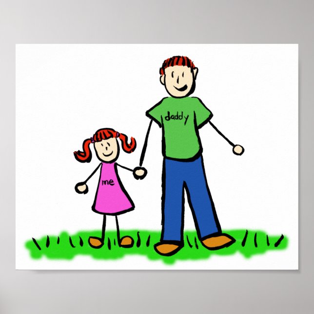 Pai e Filha Personalizar Poster de Caractere Famil (Frente)