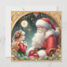 Pai Natal e uma menina, cartão postal vermelho & d