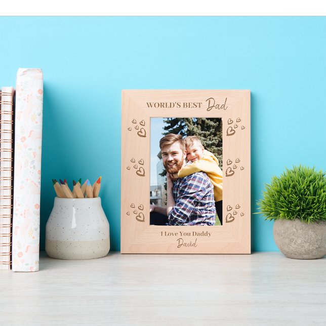 Pai oferece o melhor Pai do mundo de aniversário d (Dad Gifts Fathers Day Birthday World's Best Daddy Engraved Frames wooden rustic we love you)