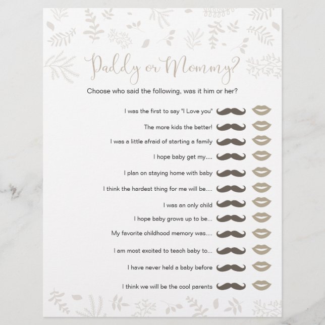 Pai ou Floresta de Mamãe deixa o jogo do Chá de fr (Frente)