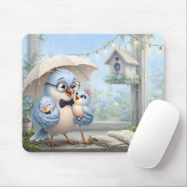 Pai Pássaro Fofo & Bebê Mouse Pad