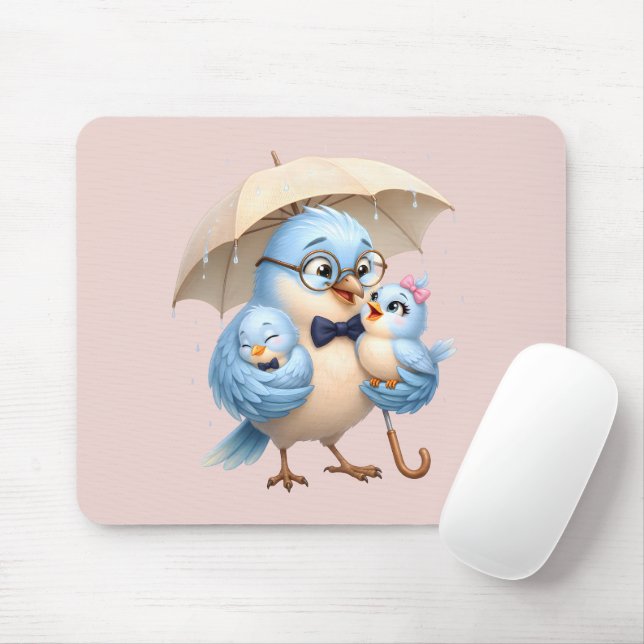 Pai Pássaro Mouse Pad Design de Família Fofo (Com mouse)