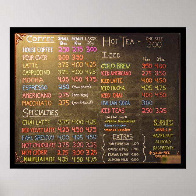Painel de Menu de Cafeteria  -  Poster de 20x16 Po (Frente)