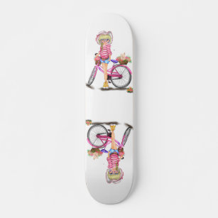 Painel de Skate da Menina Loura com Bicicleta Rosa