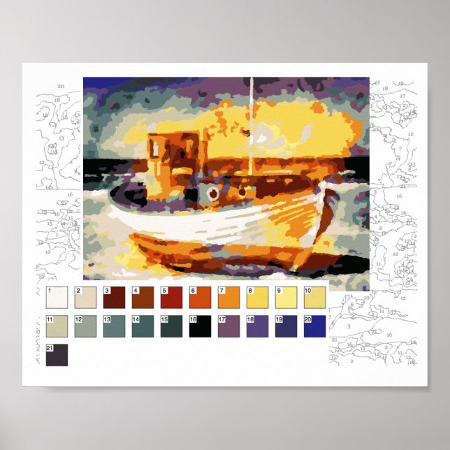 Paint by Numbers Poster (outline below): Boat (Frente)