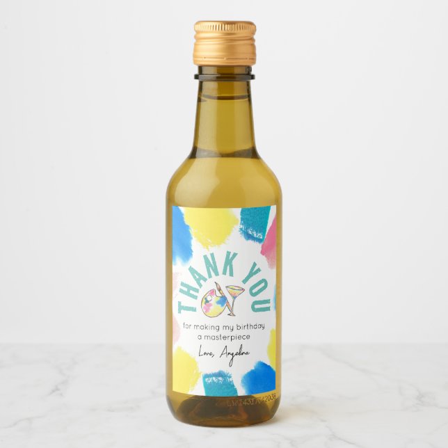 Paint e Sip Birthday Wine Party Favor Obrigado (Frente)