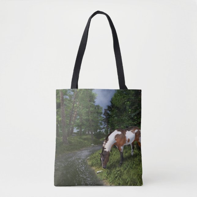 Paint Horse by the Forest Stream Tote Bag (Frente)