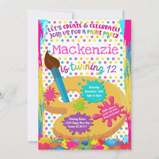 Paint Party Art Pintura Pintura Convites de Aniver (Frente)