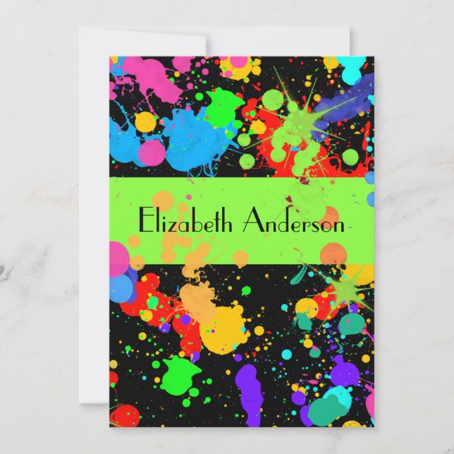 Paint Splatter, Doce Dezesseis, Convite Personaliz (Frente)
