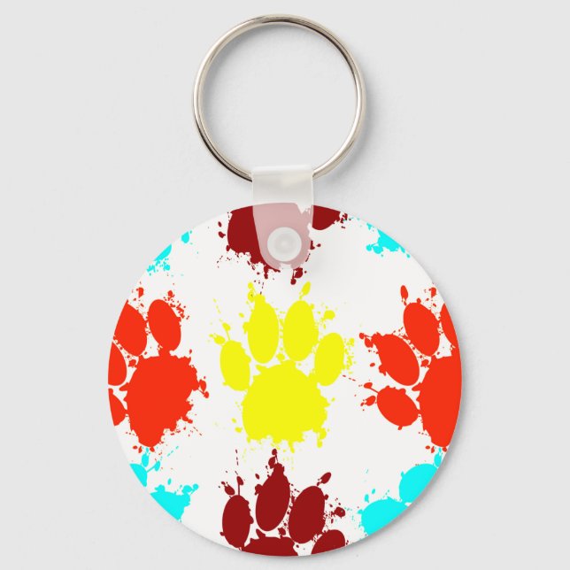 Paint Splatter Dog Paw Print Patterno Chaveiro (Frente)