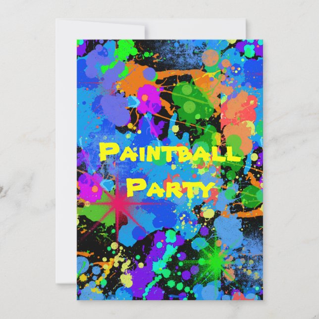 Paint Splatter, Faux Neon, Convite de Aniversário (Frente)