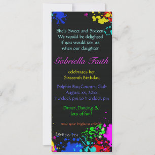 Paint Splatter Sweet 16 Convite Personalizado