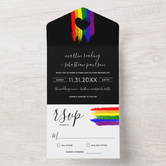 Paint Strokes Pride Flag e Black Heart Wedding Inv (Inside)