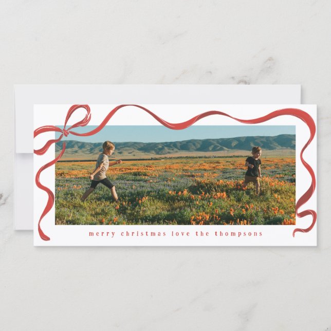 Painted Red Ribbon Long Landscape Holiday Photo (Frente)