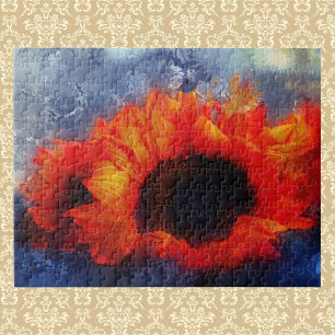 Painterly Orange Sunflower Quebra-cabeça